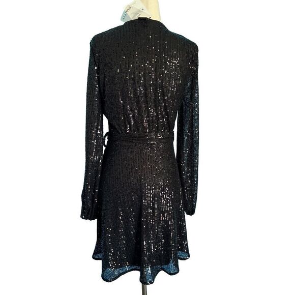 NWT BARDOT Black Sequined Short LBD Dress Cross-Front US 4 EU 36 RTL $159.00 - Picture 5 of 9